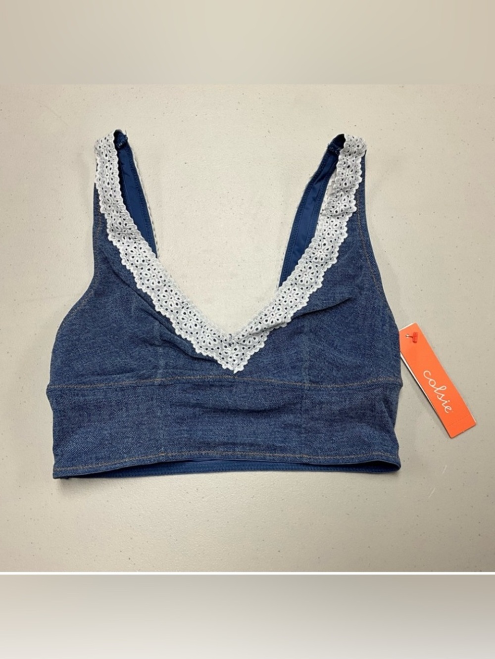Colsie Blue Denim Lace Trim Bralette size XL - Picture 3 of 10